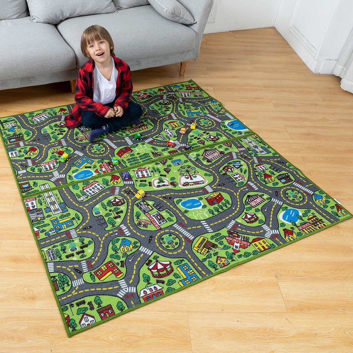 JOYIN 2 Teppich Kinderzimmer 80x150cm Autoteppich Straße Spielteppich
