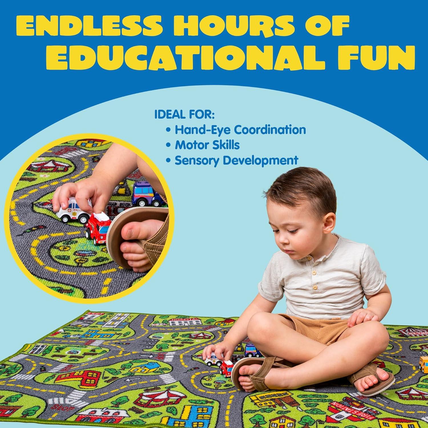 Teppich Kinderzimmer Autoteppich Spielmatte 80x150cm 12 Mini Auto