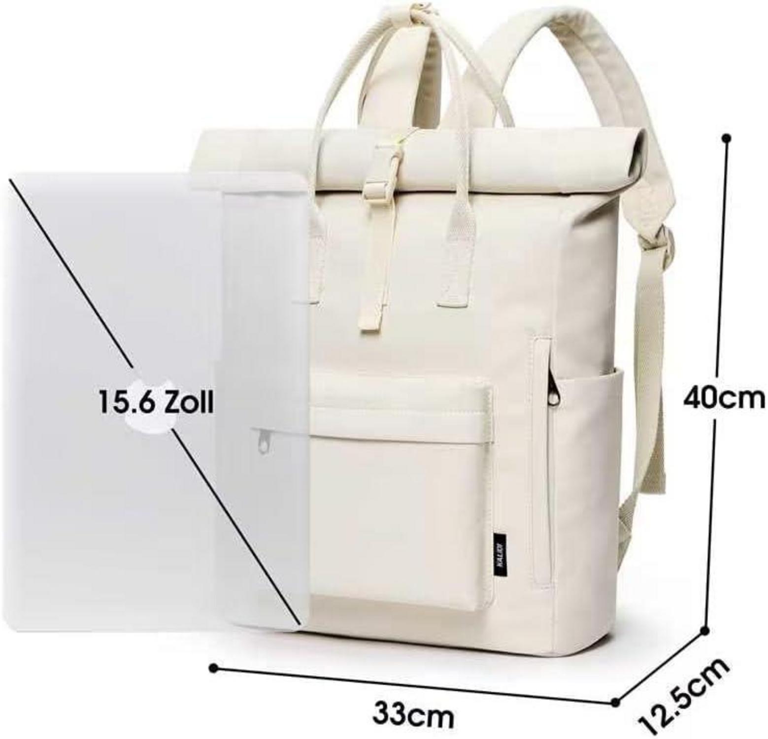 KALIDI Rolltop Rucksack Damen Herren Tagesrucksack Laptopfach Beige