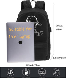 Schulrucksack Jungen Teenager USB Charger Port Set Schwarz