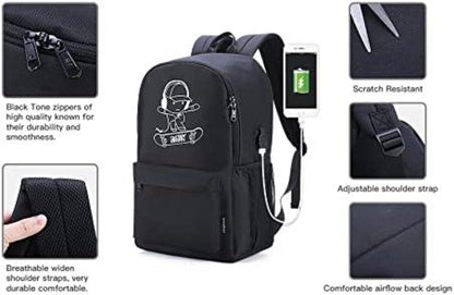 BSTcentelha Schulrucksack Jungen USB Charger Port Set Schwarz