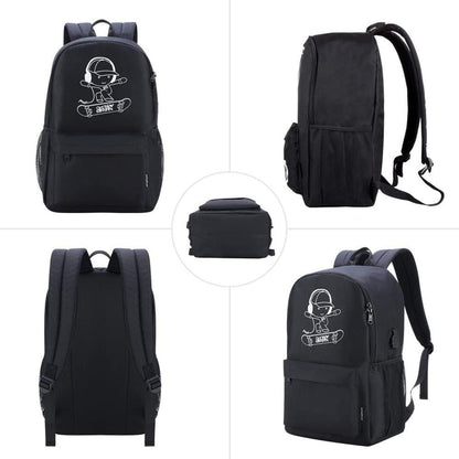 Schwarzer Schulrucksack Jungen Mädchen Teenager USB Ladegerät Rucksack Set