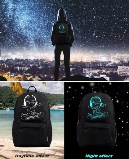 Schulrucksack Jungen Teenager Mädchen USB Charger Port Set Schwarz