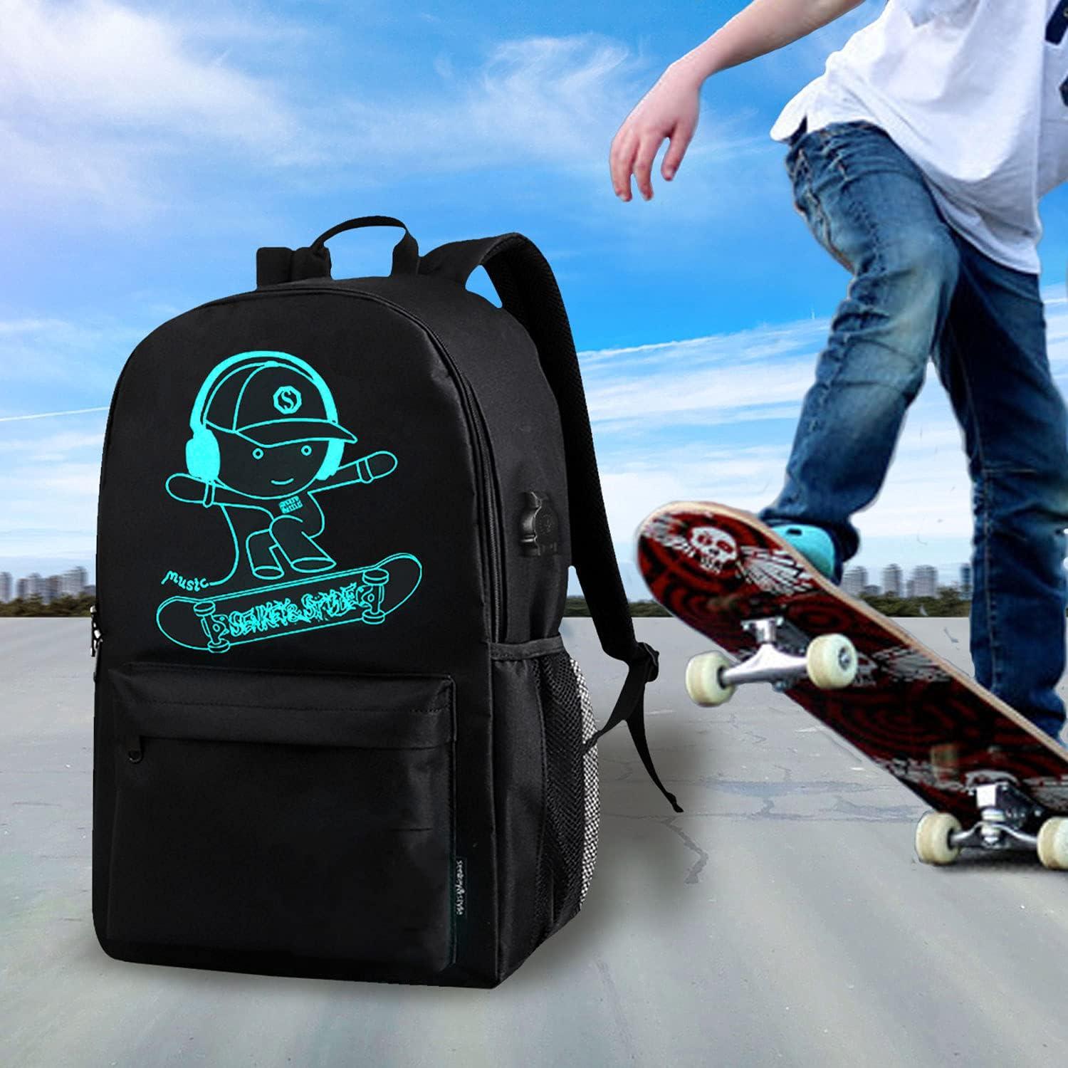 Schwarzer Schulrucksack Jungen Mädchen Teenager USB Ladegerät Rucksack Set