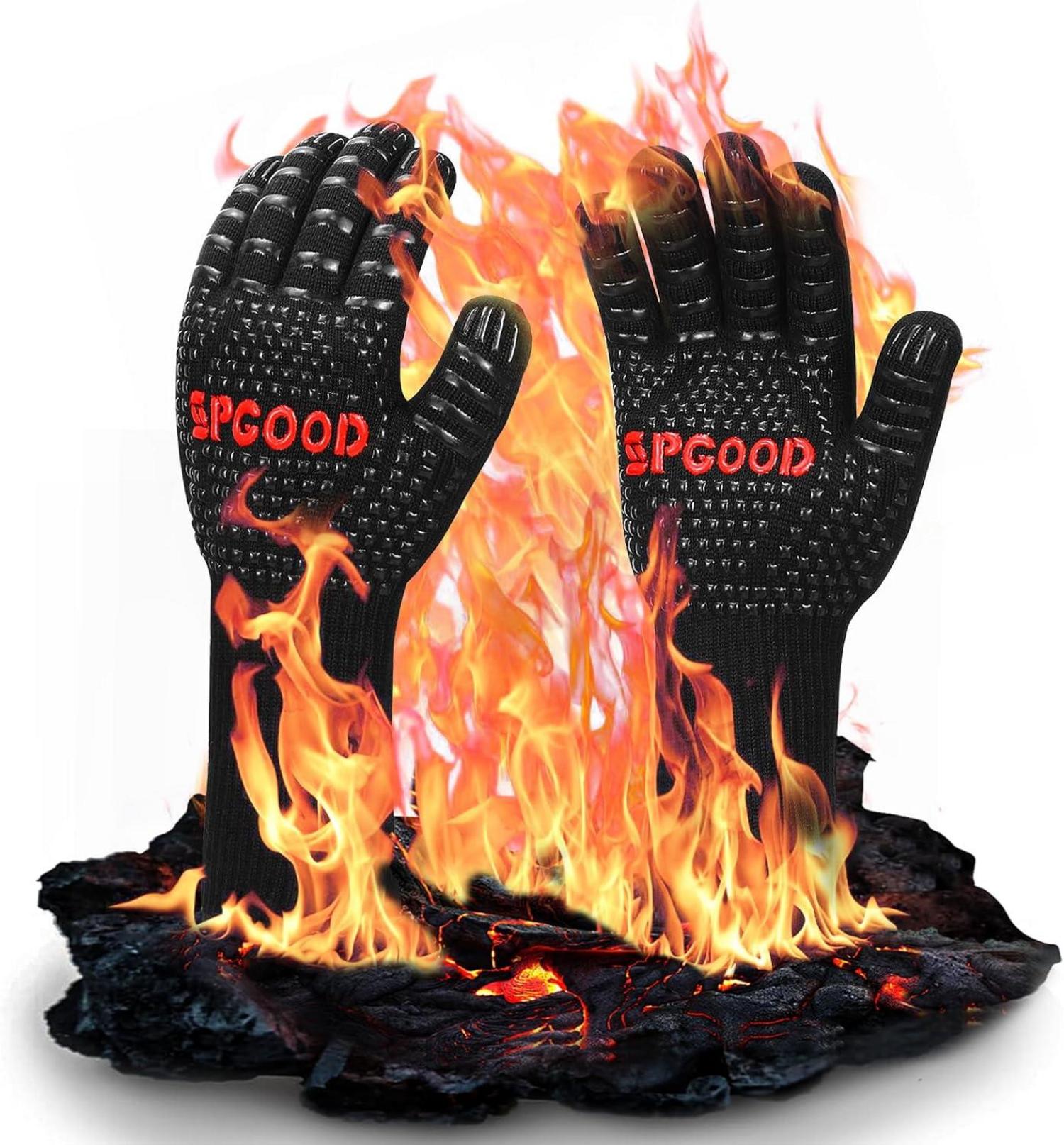 Grillhandschuhe hitzebeständig 800 Grad feuerfest BBQ Schwarz