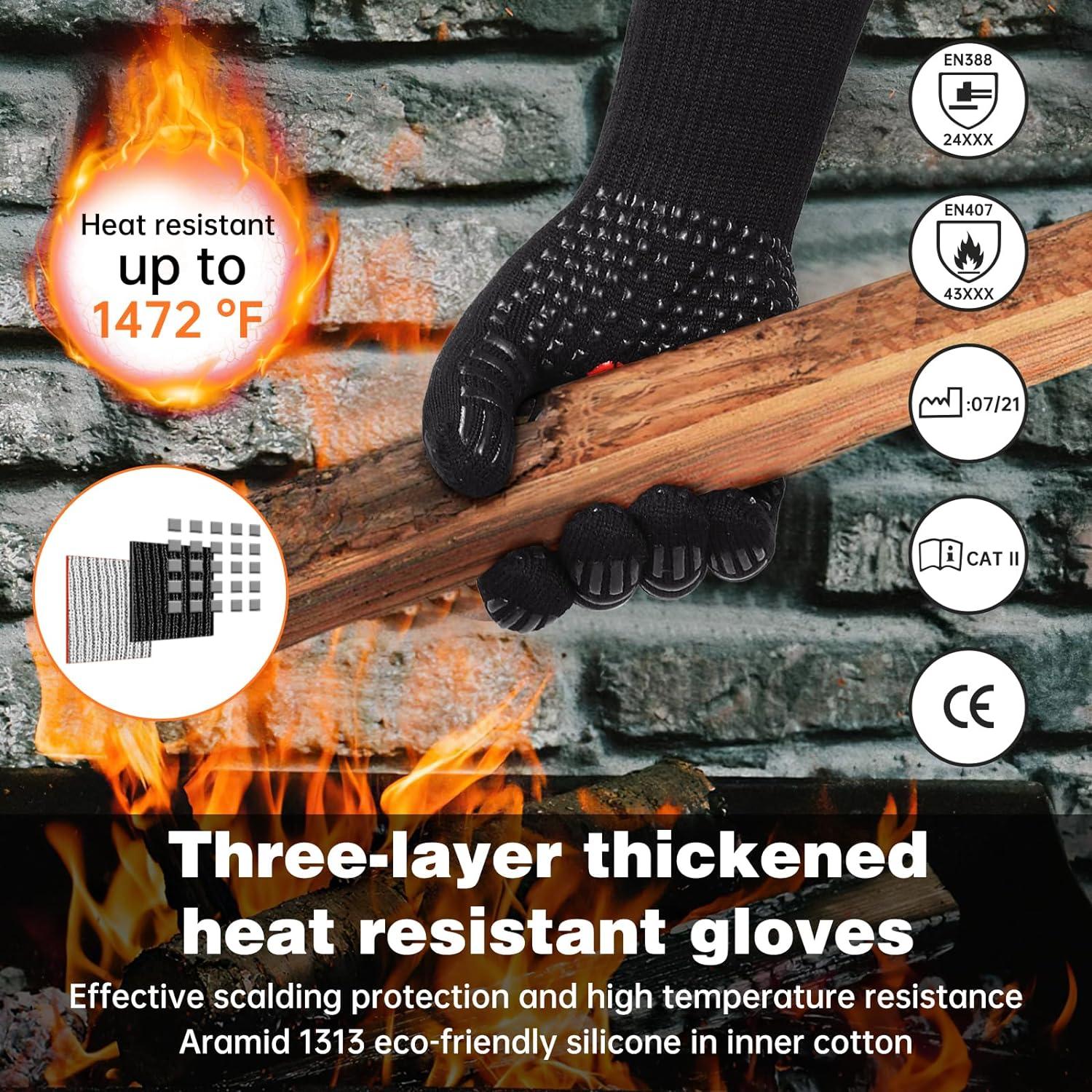 Grillhandschuhe hitzebeständig 800 Grad feuerfest BBQ Schwarz