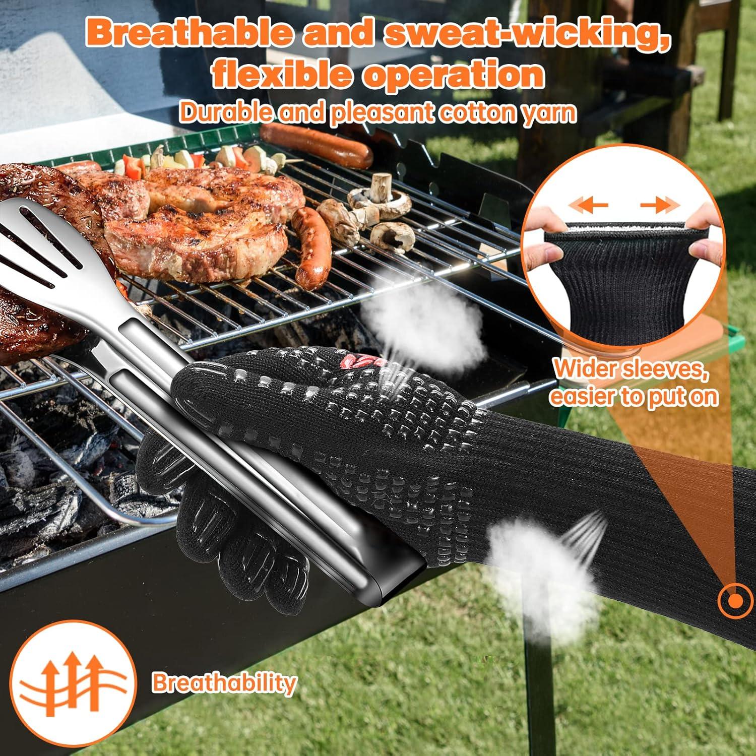 Grillhandschuhe hitzebeständig 800 Grad Küche BBQ Ofenhandschuhe Schwarz