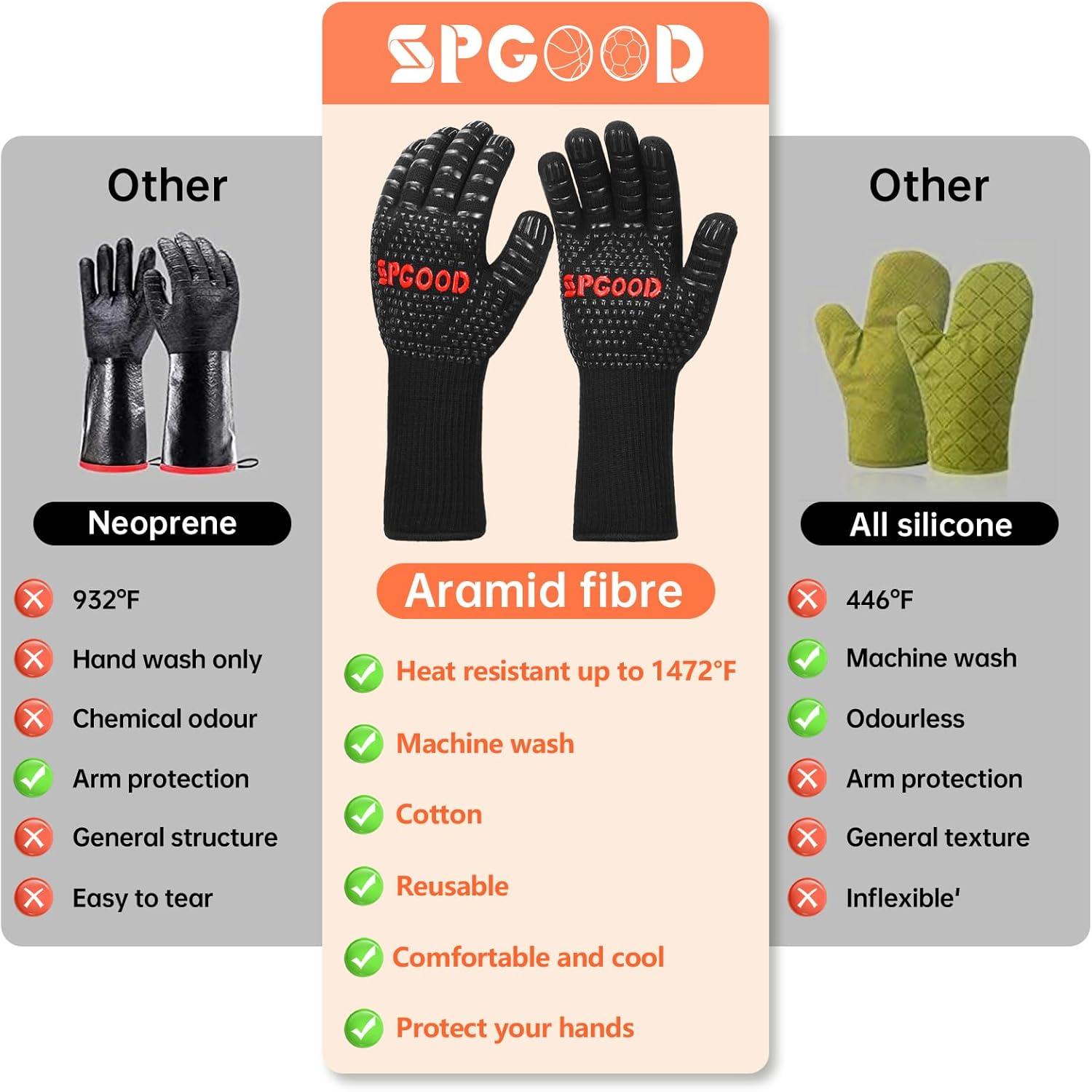 SPGOOD Hitzebeständige Grillhandschuhe 800 Grad Schwarz L/XXL