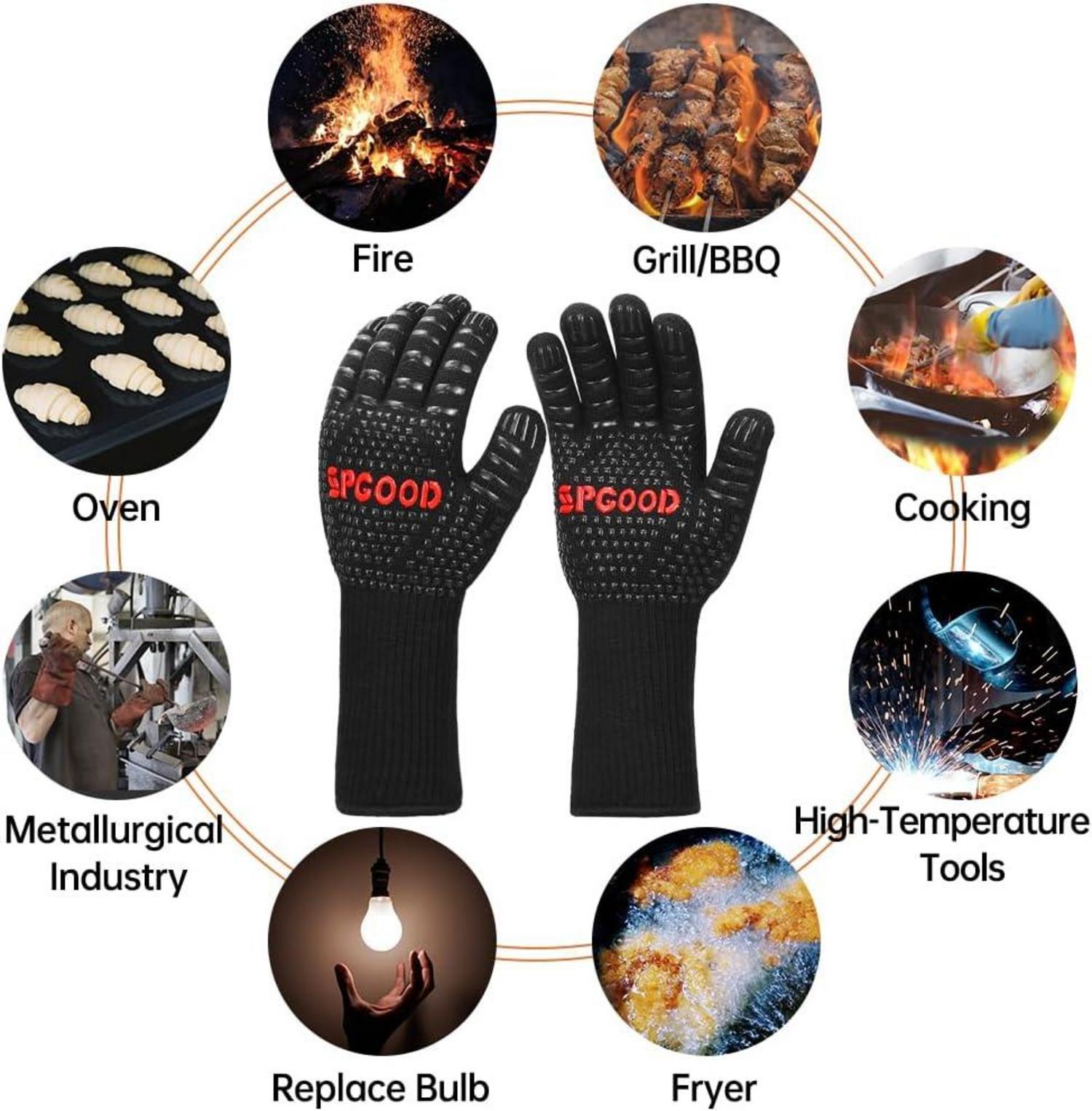 SPGOOD Hitzebeständige Grillhandschuhe 800 Grad Schwarz L/XXL