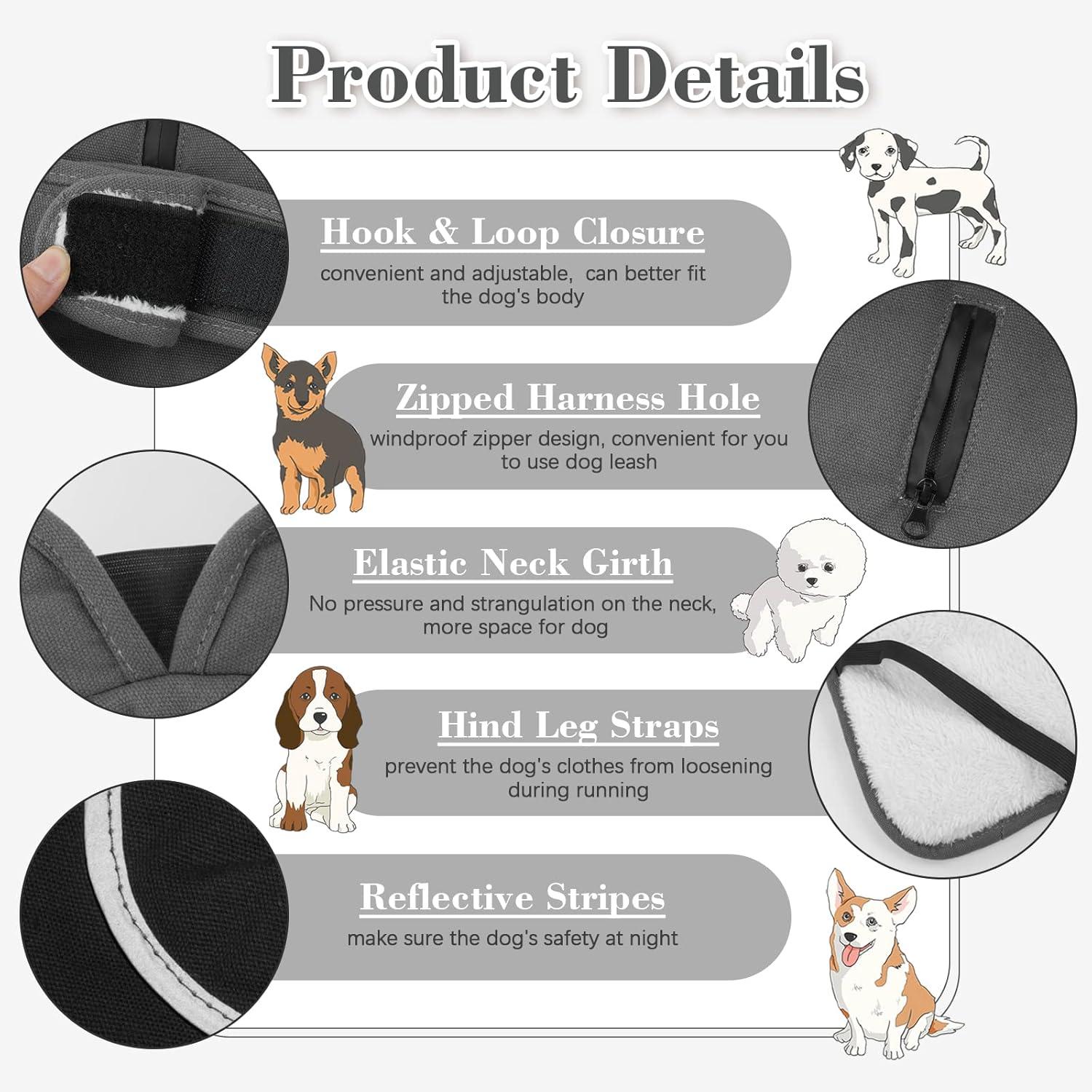 Kuoser Leinwand Hundemantel Winterjacke, Reflektierendes Fleece für Kleine Mittelgroße Hunde XS-3XL Grau
