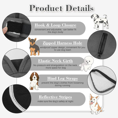 Kuoser Leinwand Hundemantel Winterjacke, Reflektierendes Fleece für Kleine Mittelgroße Hunde XS-3XL Grau