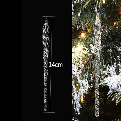 12er Set Glas Eiszapfen Christbaumschmuck 14cm transparent