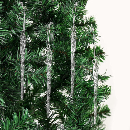 12er Set Glas Eiszapfen Christbaumschmuck 14cm transparent