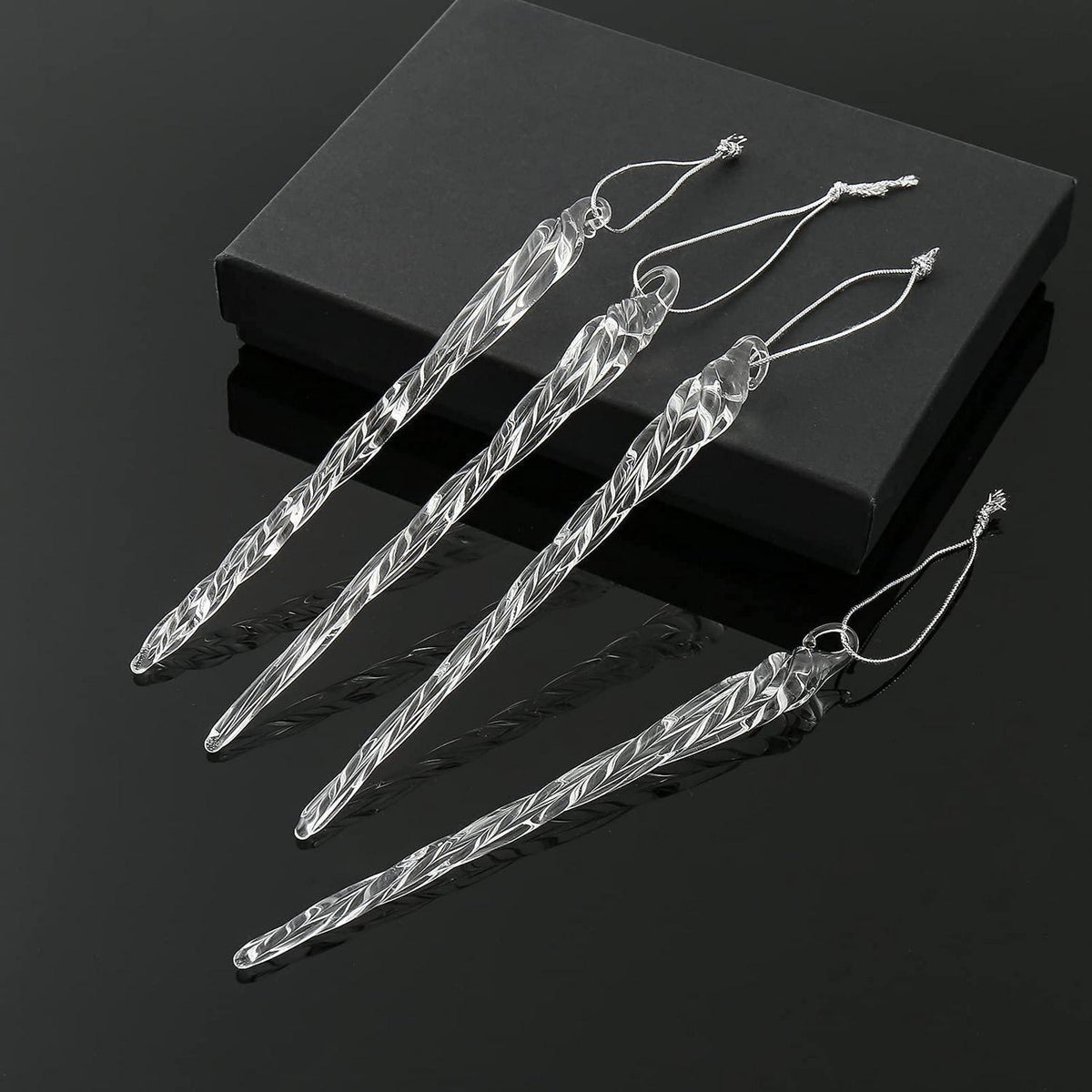 12er Set Glas Eiszapfen Christbaumschmuck 14cm transparent