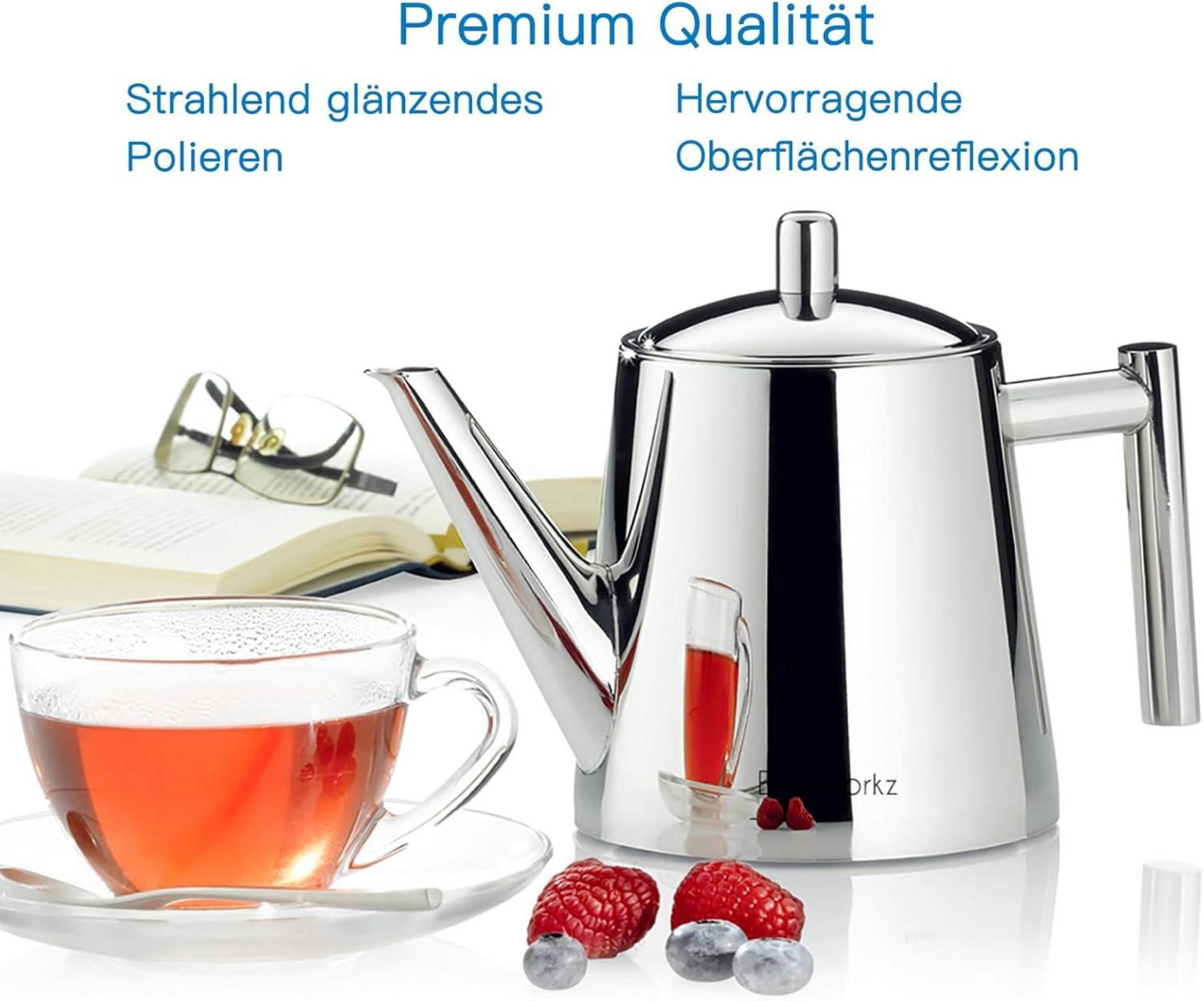 Teekanne 800ml Edelstahl, Teebereiter mit Siebeinsatz