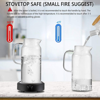 Glaskaraffe 1.8L Borosilikatglas Wasserkrug Edelstahl Deckel