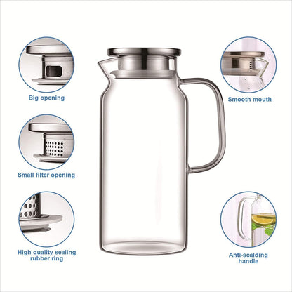 Ehugos Glaskaraffe 1.8L Borosilikatglas Edelstahl Deckel, BPA-frei