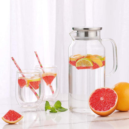 Glaskaraffe 1.8L Borosilikatglas Wasserkaraffe Edelstahl Deckel