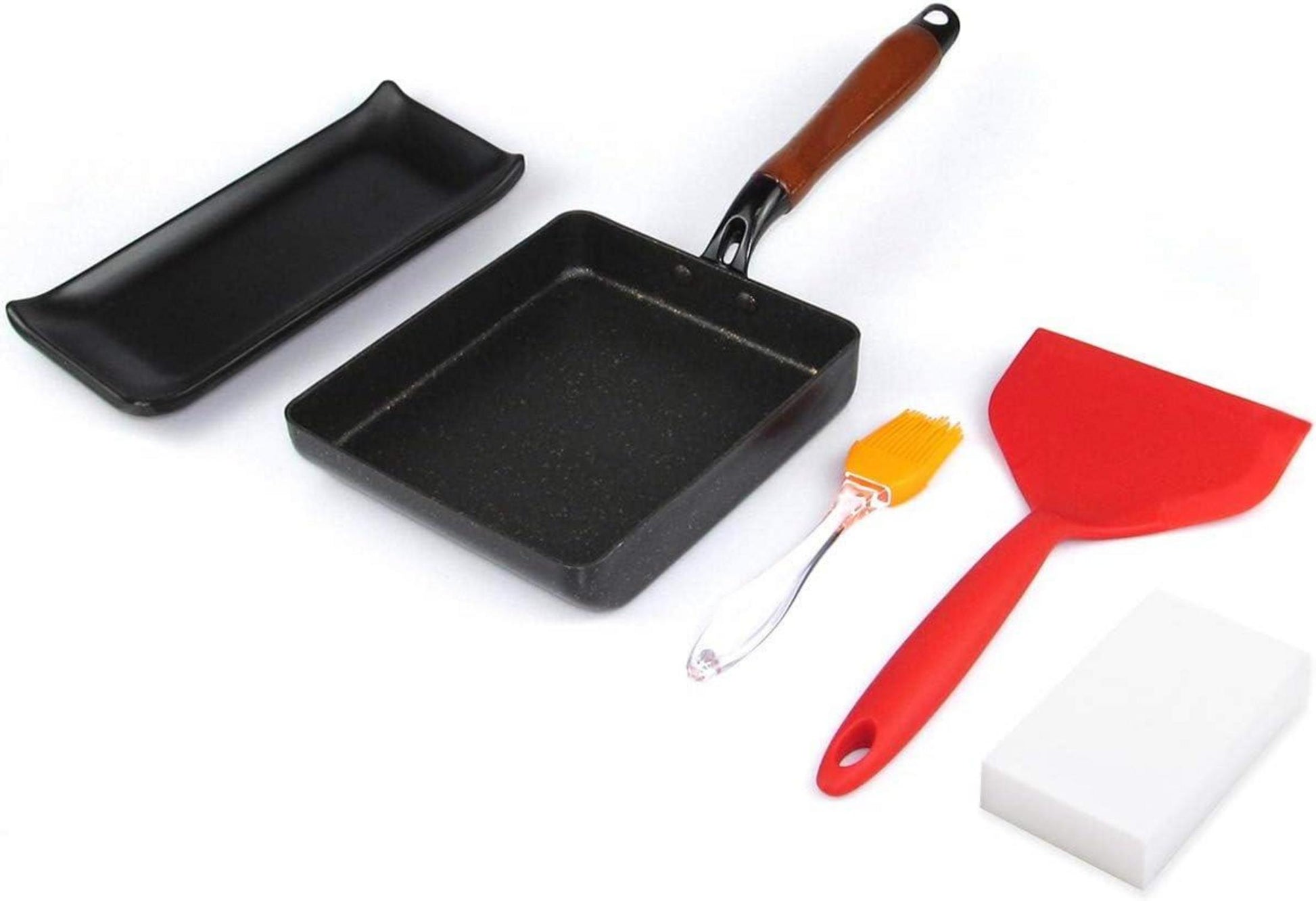 Japanische Omelette-Pfanne Tamagoyaki-Eierpfanne mit Silikon-Spatel