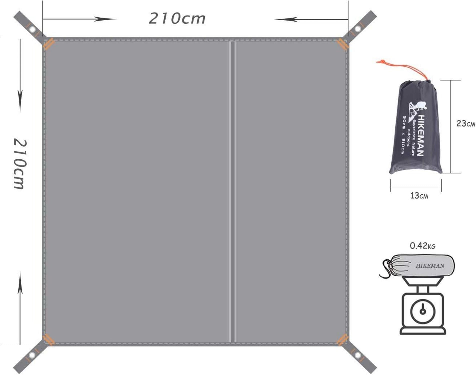Zeltplane HIKEMAN Wasserdichtes Campingzelt Tarp Grau 210x210cm