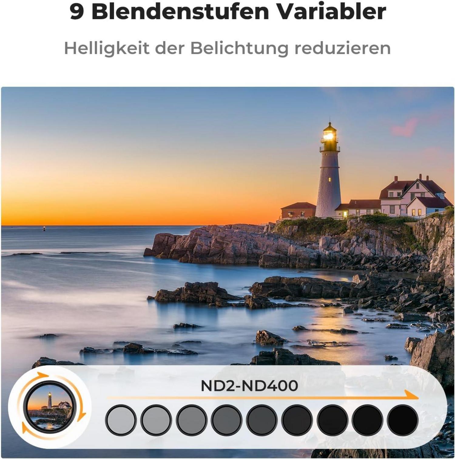 77mm ND Filter Variabler Graufilter ND2-400 mit Objektivdeckel