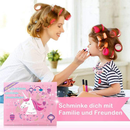 Kinder Adventskalender Mädchen 2024 Beauty Make up Weihnachtskalender 24 Überraschungen Kosmetisch Einhorn Charms Kette Armband