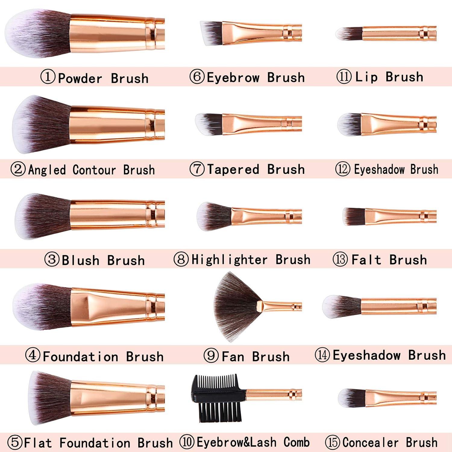 Make up Pinselset 15-teilig mit Schwamm - Synthetische