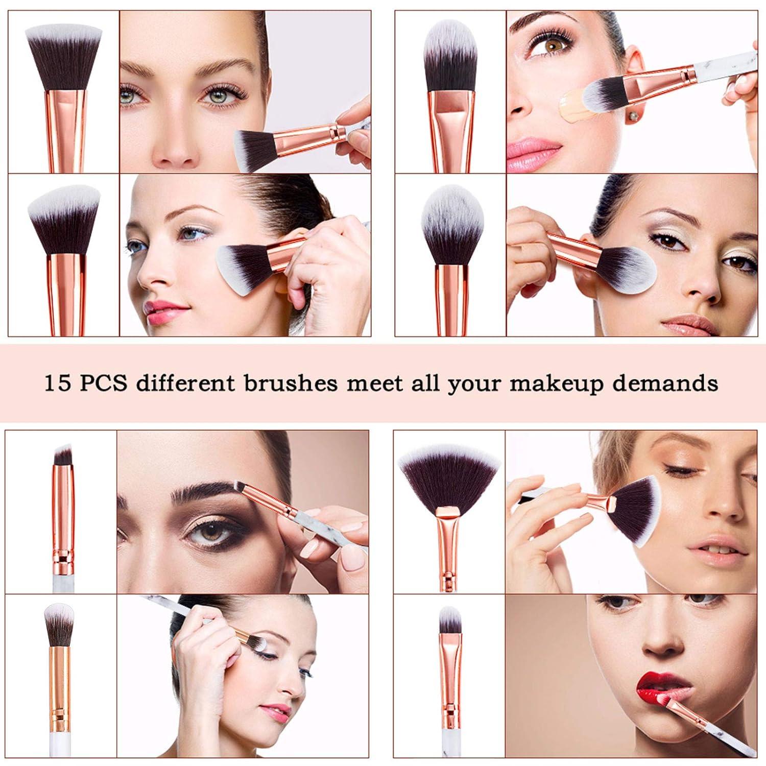 Professionelles Make up Pinsel Set 15-teilig mit Schwamm Rouge Lidschatten