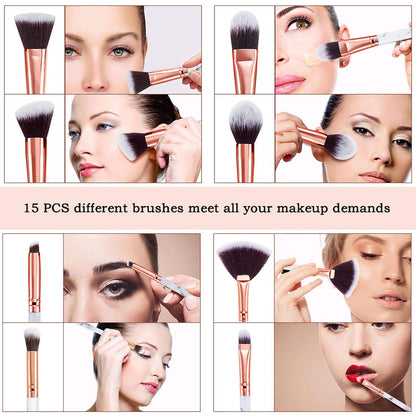 Professionelles Make up Pinsel Set 15-teilig mit Schwamm Rouge Lidschatten