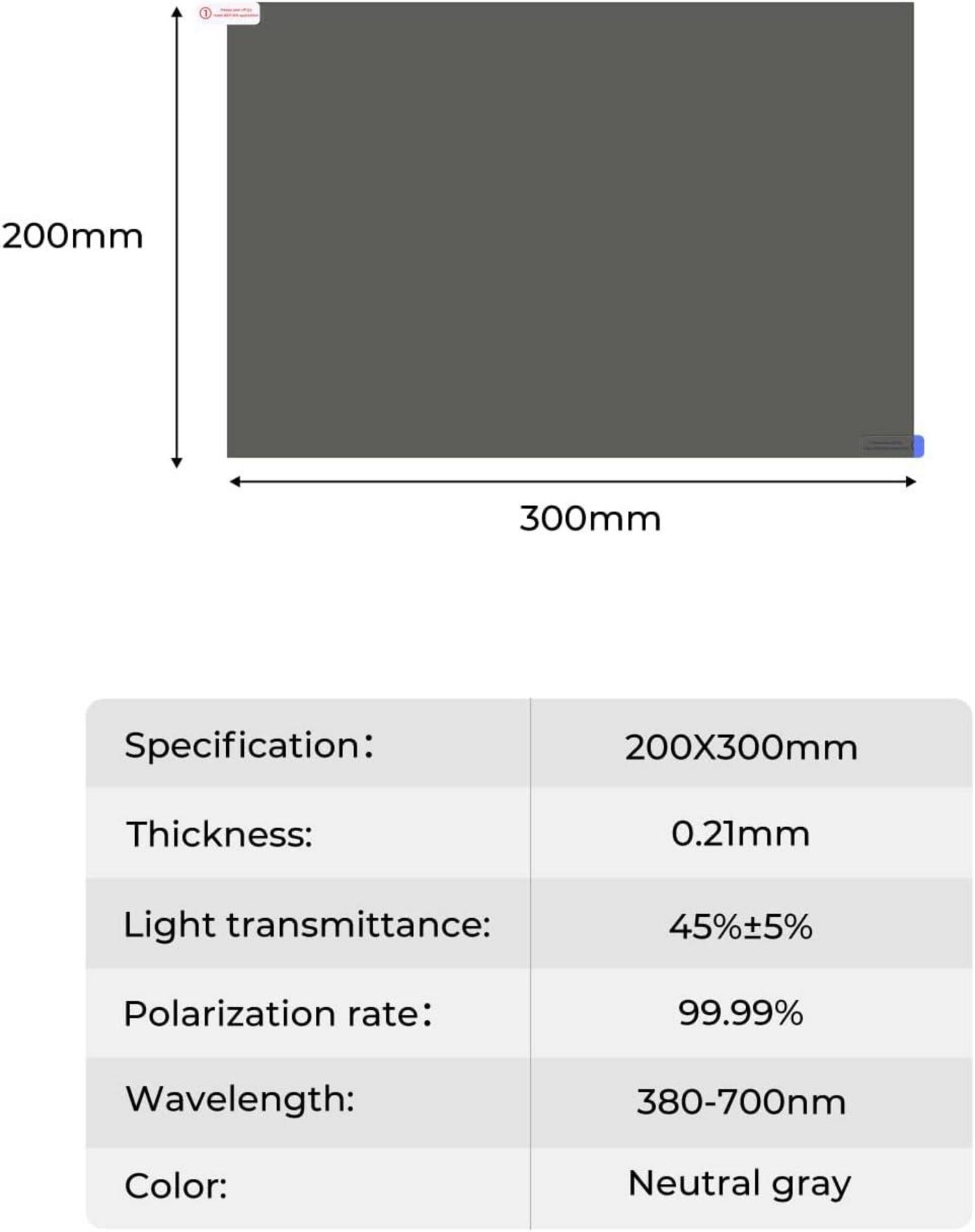 Polarisationsfolie 200x300mm 0,21mm linear 90 Grad Polfilter