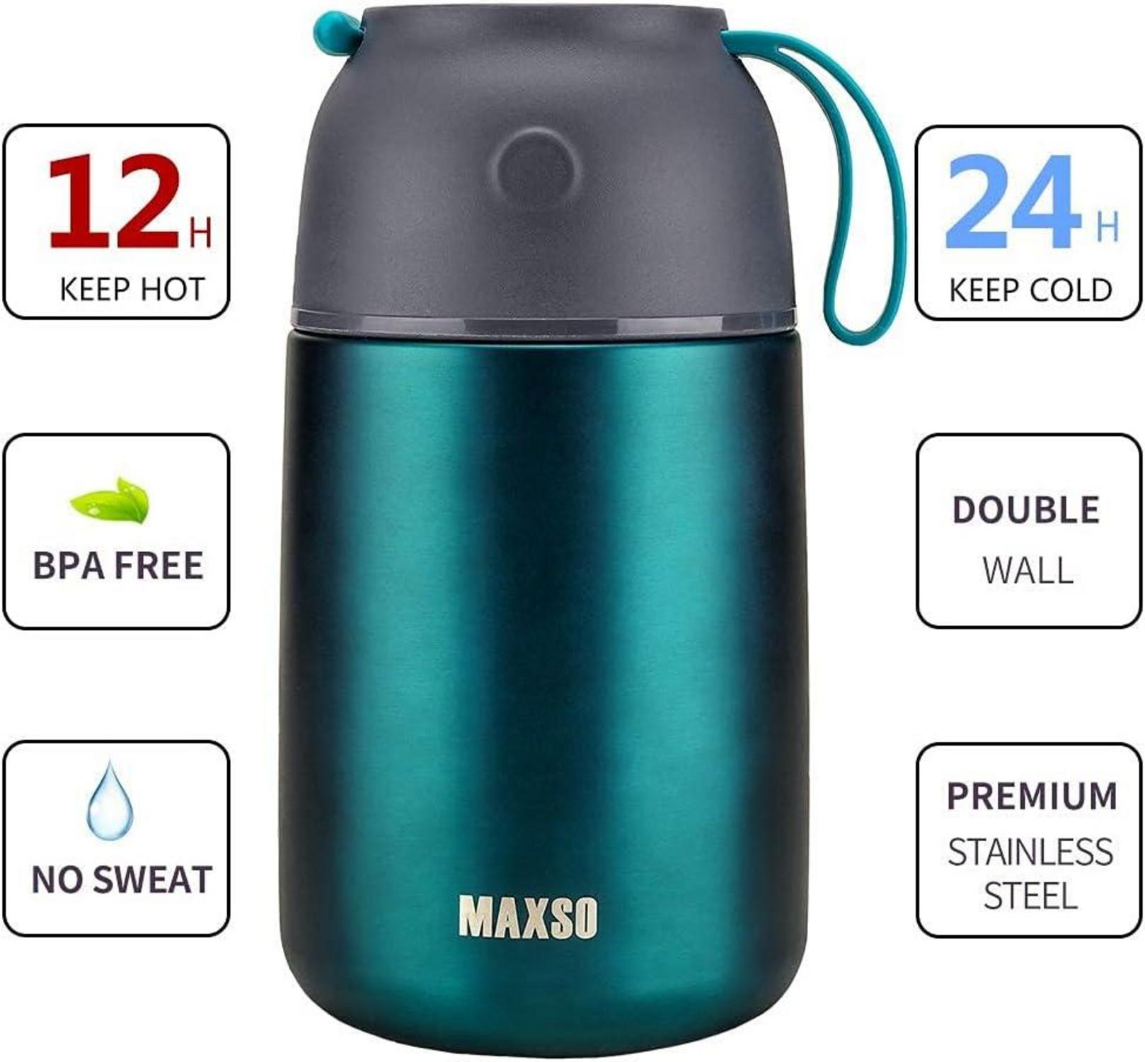 Isolierbehälter 500ml Edelstahl Gefäß warme Speisen Suppe Thermo mit Löffel, Grün