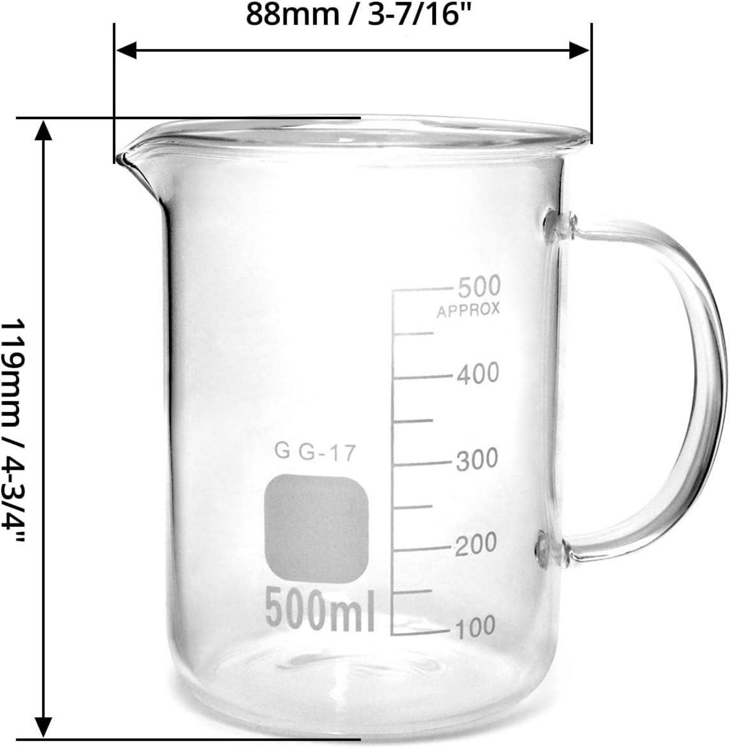 Messbecher Borosilikatglas 500 ml 1 Stück mit Griff transparent Skala Laborqualität