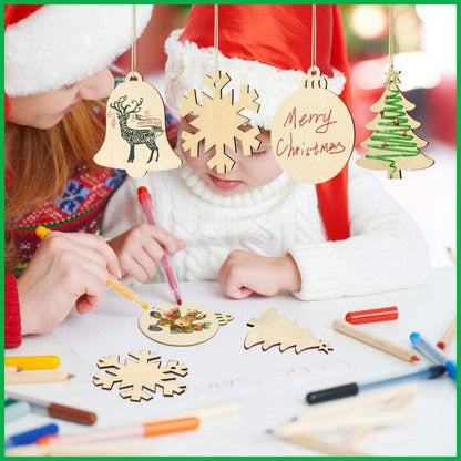Weihnachtsanhänger und Glöckchen Set aus Holz zum Bemalen