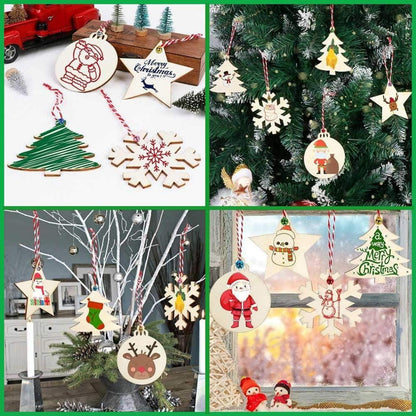 30x Holz Weihnachtsanhänger Schneeflocke Baum DIY Deko Bemalen