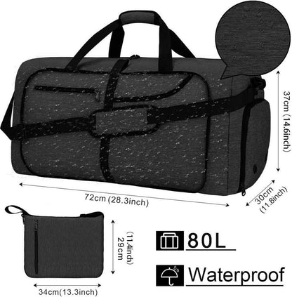 NEWHEY Faltbare Reisetasche Schwarz 80L Weekender Sporttasche