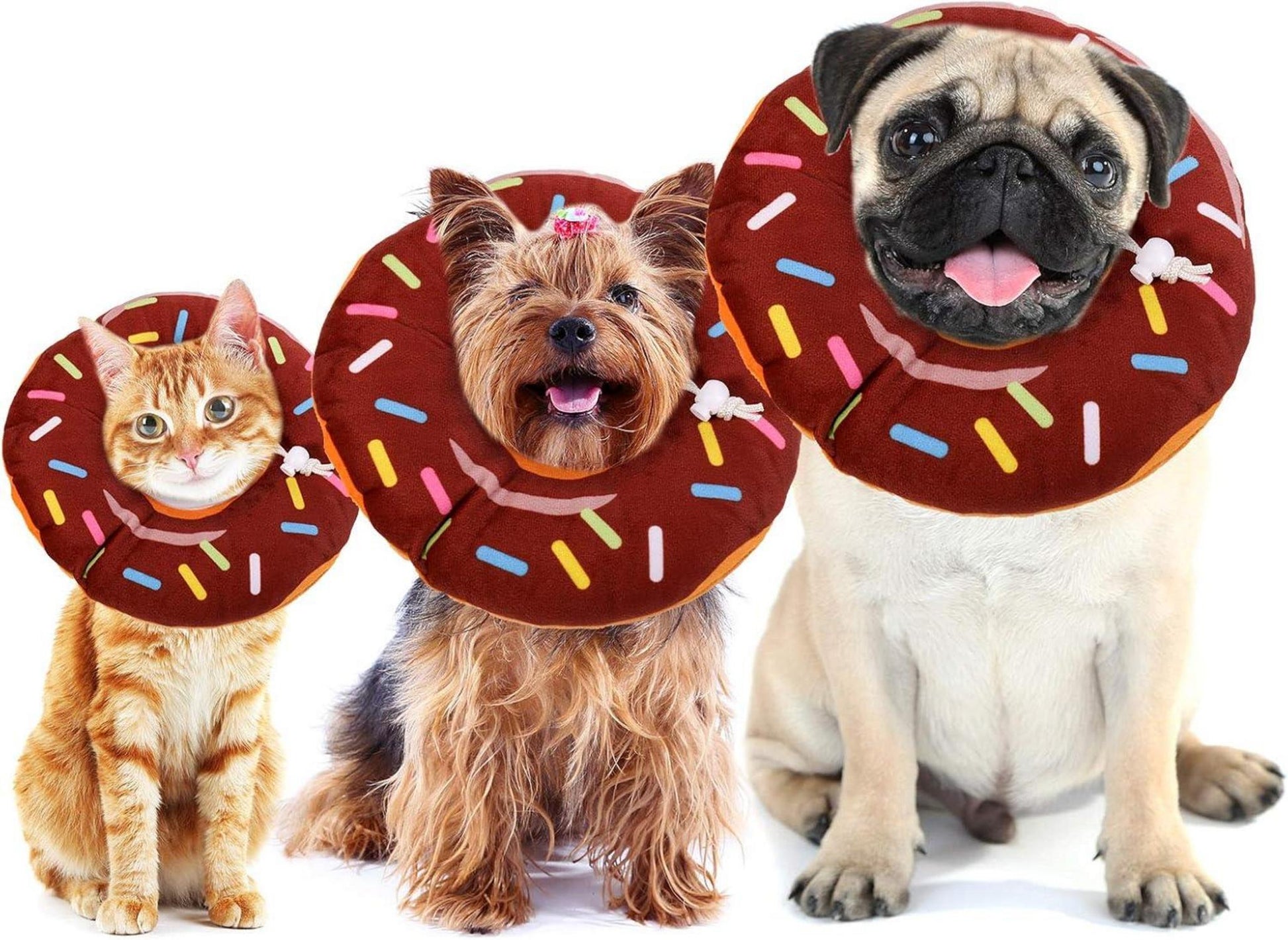 Katzen Halskrause Donut Muster Weich Einstellbar Schützend XS Braun