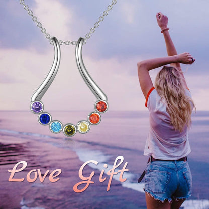 Sterling Silber 7 Chakra Ringhalter Halskette Frauen