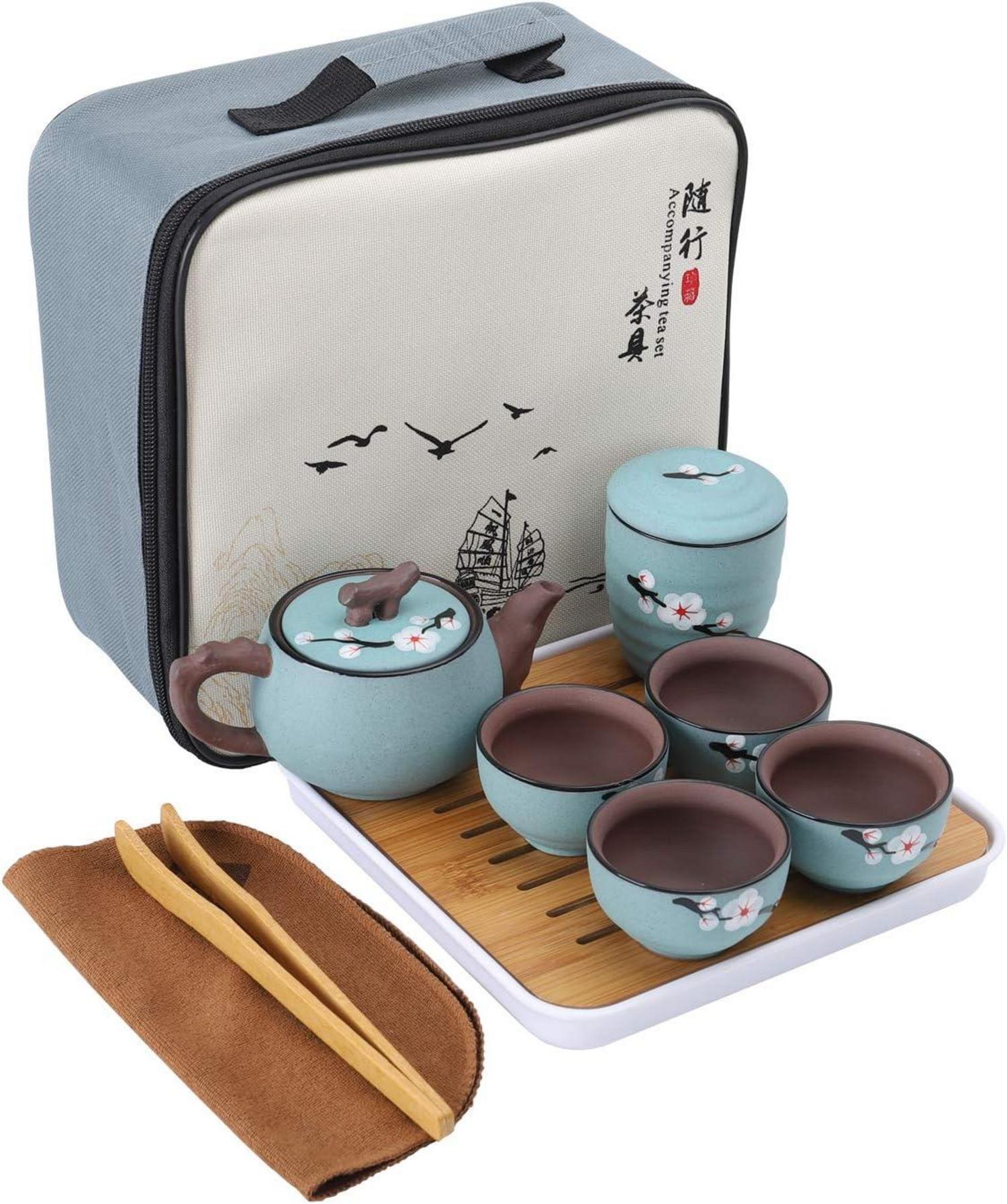 Japanisches Kirschblüte Zisha Tee-Set 6tlg. mit Reisetasche
