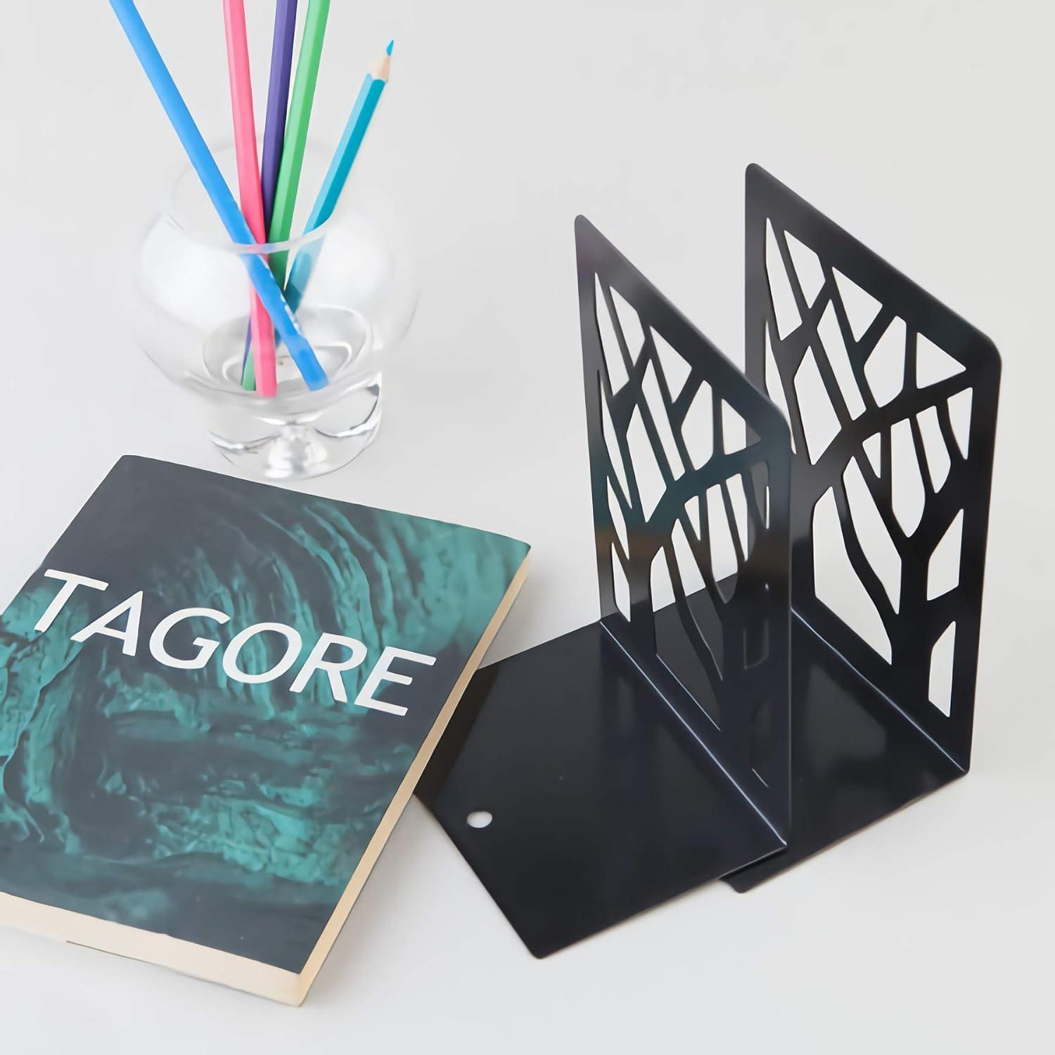 Schwarze Eisen-Buchstützen Baumdesign 4 Paar Anti-Rutsch Bookends