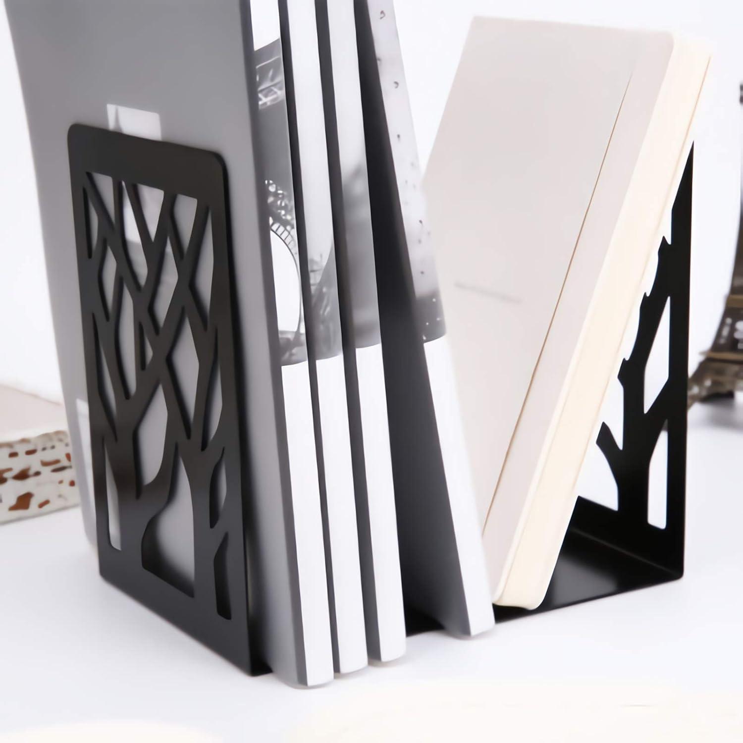 4er Set Schwarze Eisen Buchstützen für schwere Bücher Regal Deko