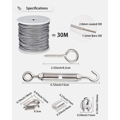 Kabelschloss Drahtseil 2mm 37 Stück Edelstahl 30M Ummantelt