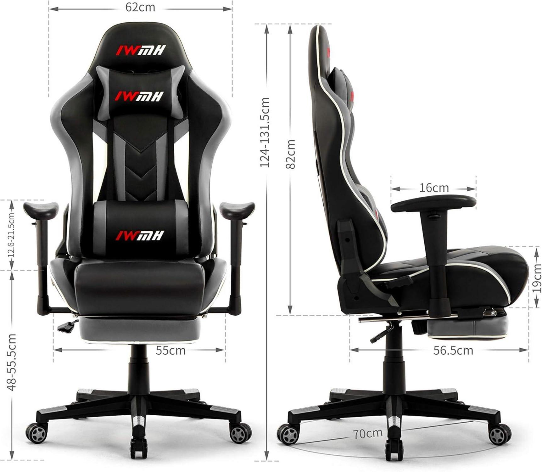 Ergonomischer Gaming Stuhl mit Fußstütze und Lendenstütze