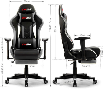 Ergonomischer Gaming Stuhl mit Fußstütze und Lendenstütze