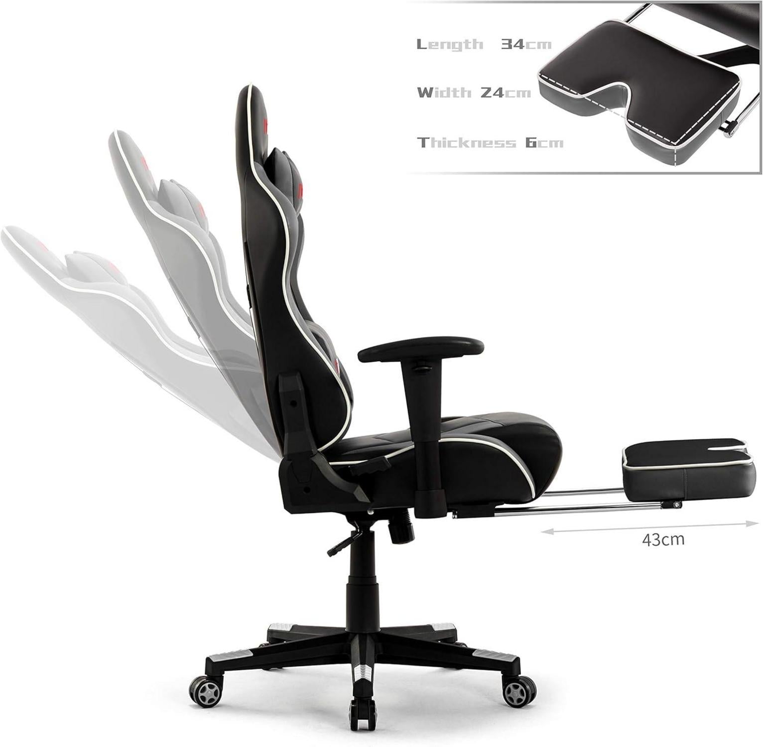 Intimate WM Heart Gaming Stuhl mit Fußstütze und verstellbarer Kopfstütze, Grau