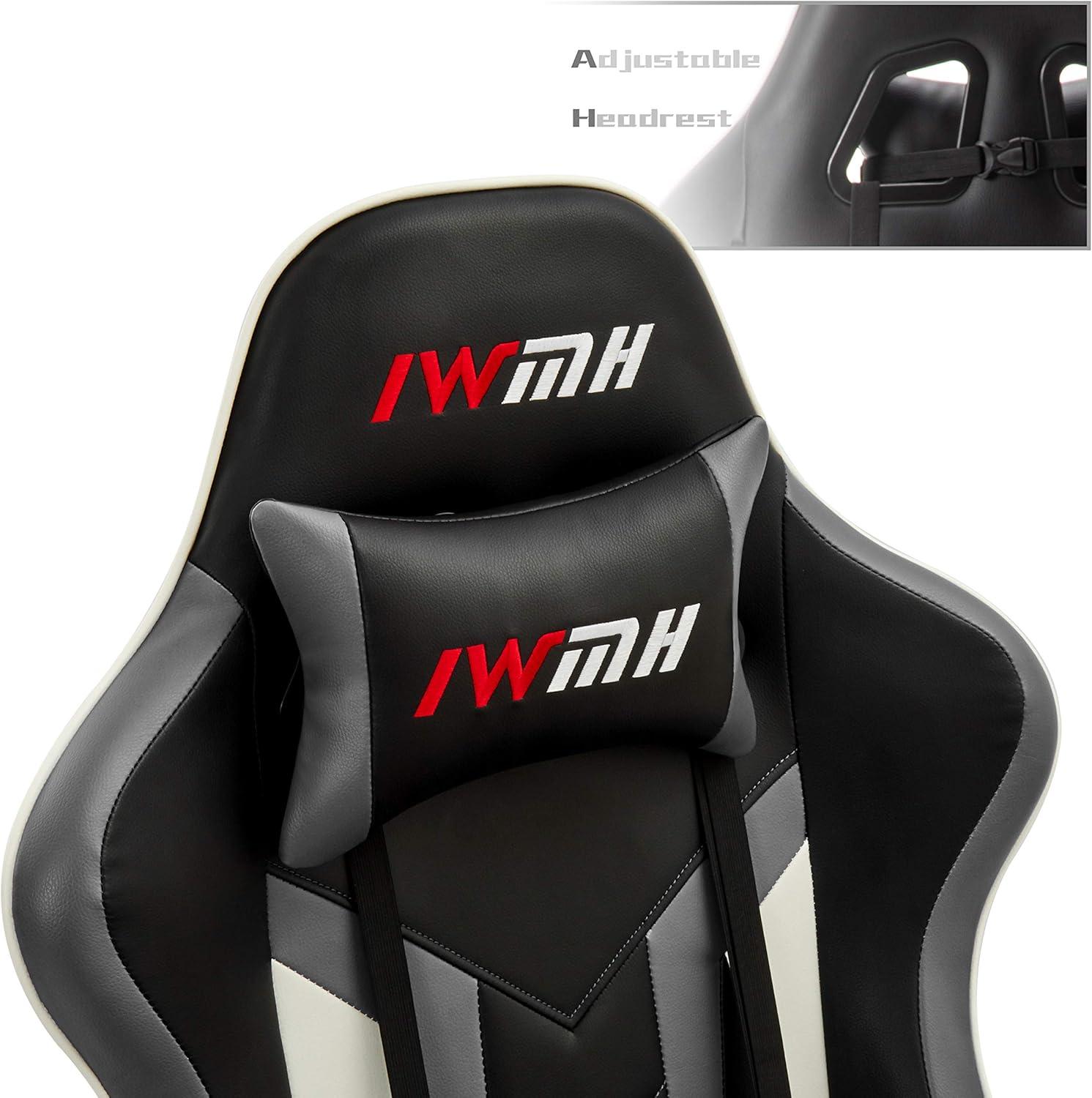 Intimate WM Heart Gaming Stuhl mit Fußstütze und verstellbarer Kopfstütze, Grau
