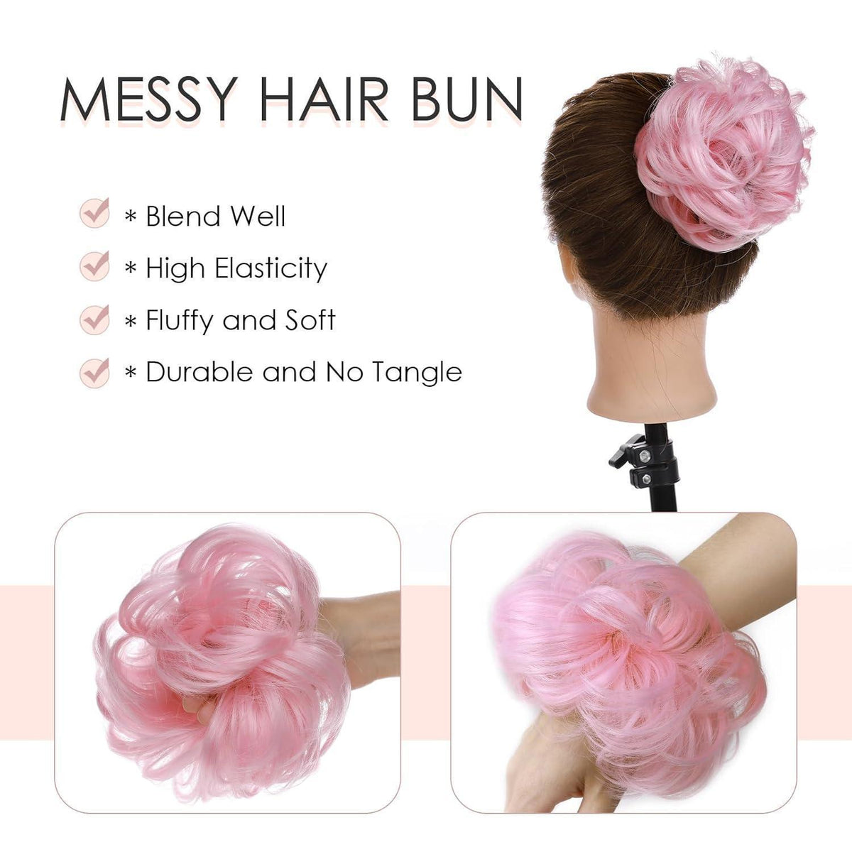 Welliges Haarverlängerung Scrunchie – Hellrosa Dutt Haarteil
