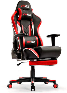 Ergonomischer Gaming Stuhl mit Fußstütze und Lendenstütze in Rot