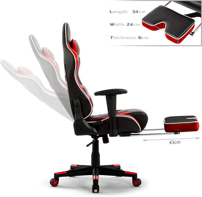 Ergonomischer Gaming Stuhl mit Fußstütze und verstellbarer Kopfstütze in Rot