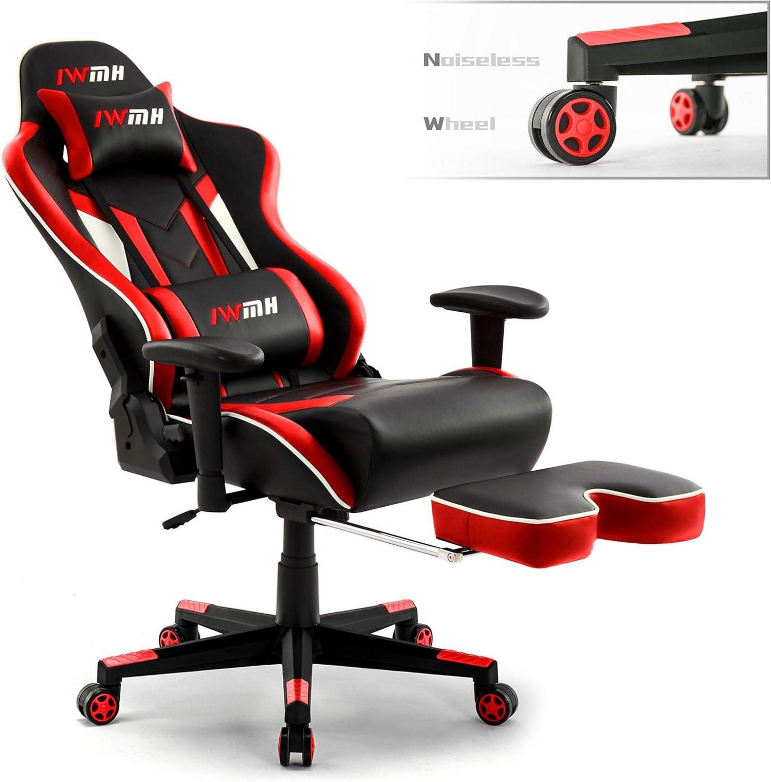 Ergonomischer Gaming Stuhl Rot mit Fußstütze und Lendenstütze