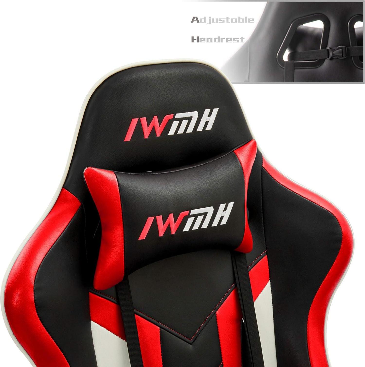 Ergonomischer Gaming Stuhl mit Fußstütze, Lendenstütze und